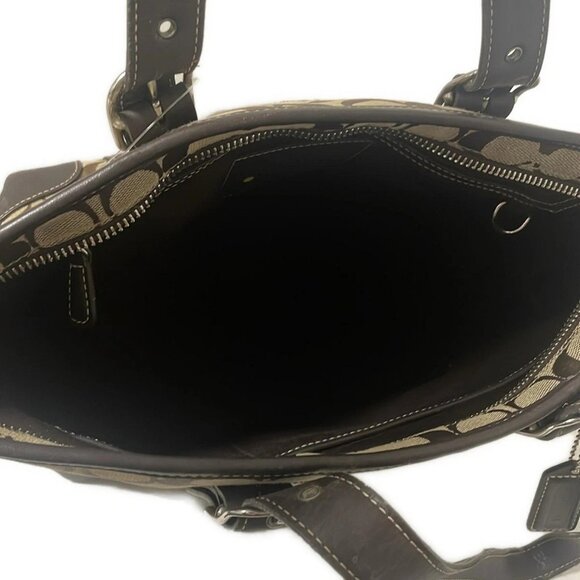 Auth COACH Signature Market Tote 6042 Khaki Dark Brown Jacquard Leather - Picture 9 of 12